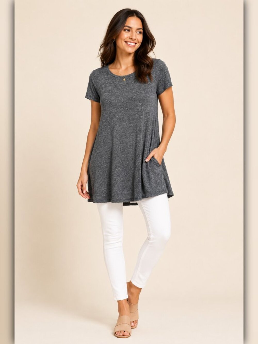 A635 • Semi-Sheer A-Line Tunic Top